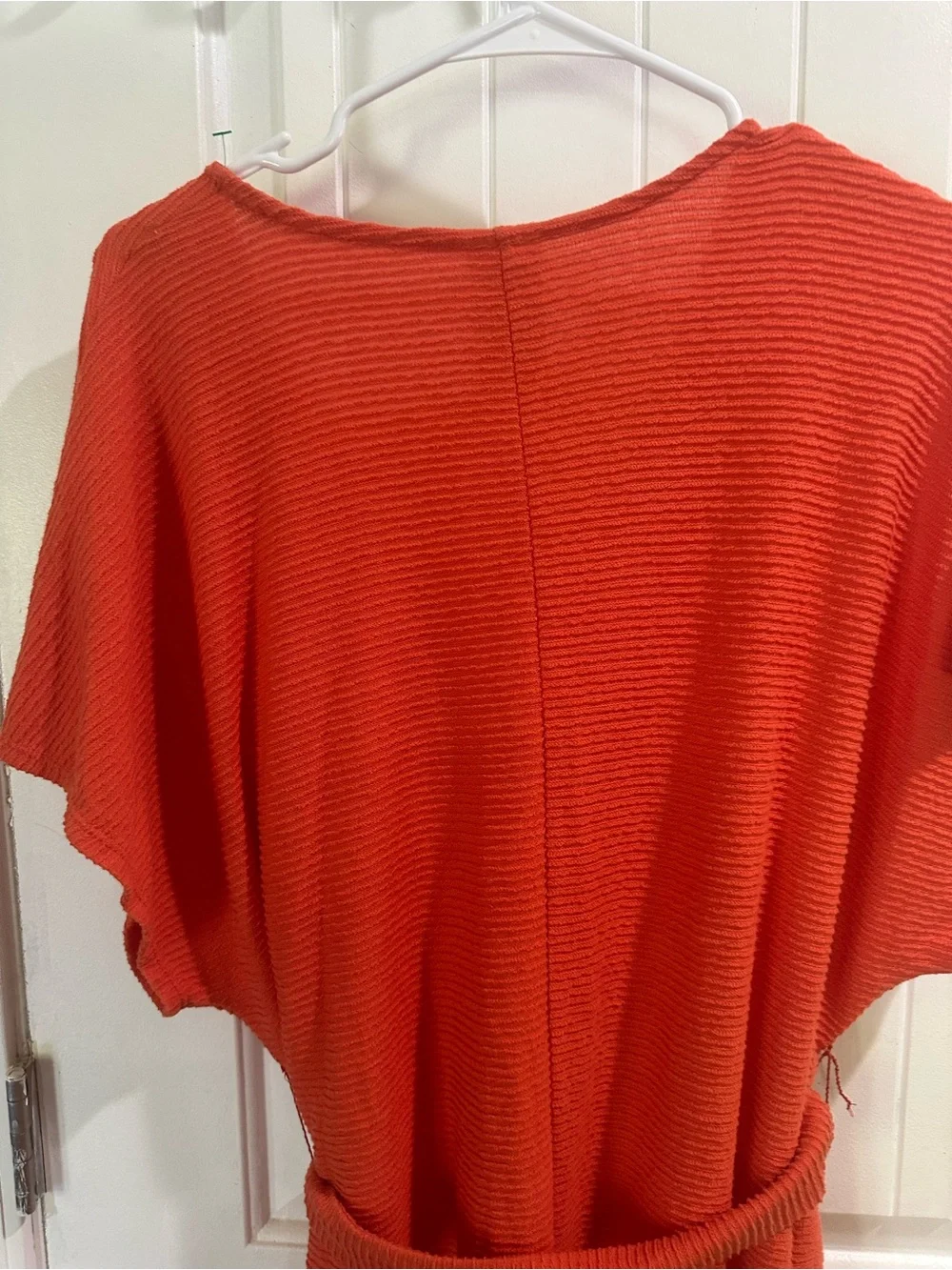 Free People Made in USA Burnt Orange Ribbed Knit Belted Kaftan Maxi Dress S Boho